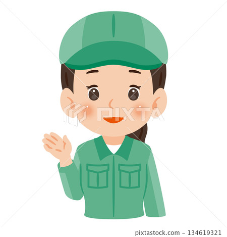 A woman wearing work clothes and a hat to guide people - upper body illustration A woman wearing work clothes and a hat to guide people - upper body illustration 134619321