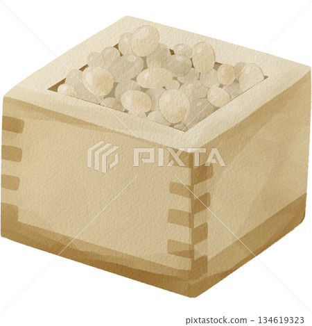 Watercolor illustration of Setsubun beans and wooden masu Watercolor illustration of Setsubun beans and wooden masu 134619323