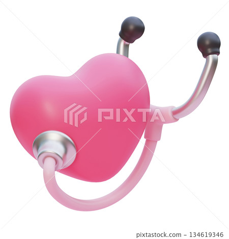 3D Claymorphism Stethoscope Checking a Heart 134619346