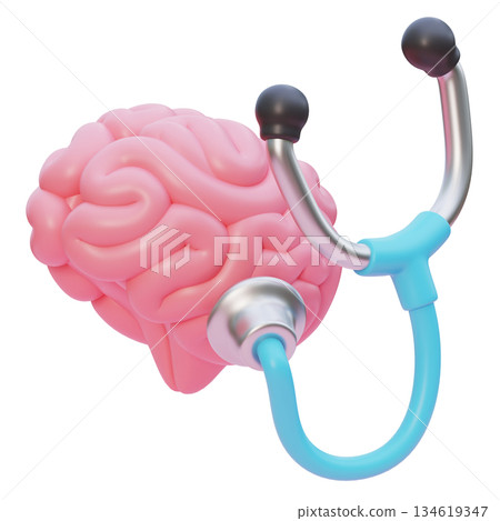 3D Claymorphism Stethoscope Checking a Brain 134619347