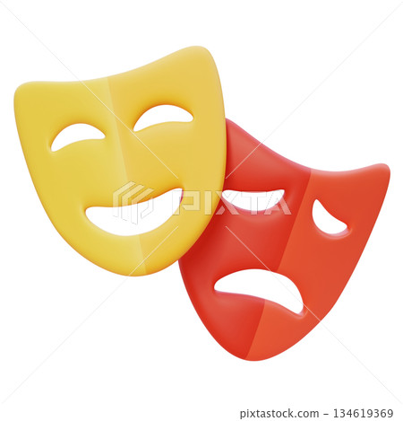 3D Claymorphism Comedy and Tragedy Theater Masks 134619369