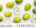 Green jujube fruits on white background. 134619411