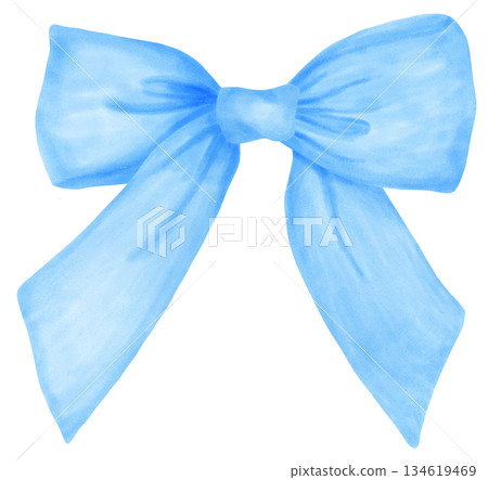 Watercolor Light Blue Ribbon Bow Hand Drawing Watercolor Light Blue Ribbon Bow Hand Drawing 134619469
