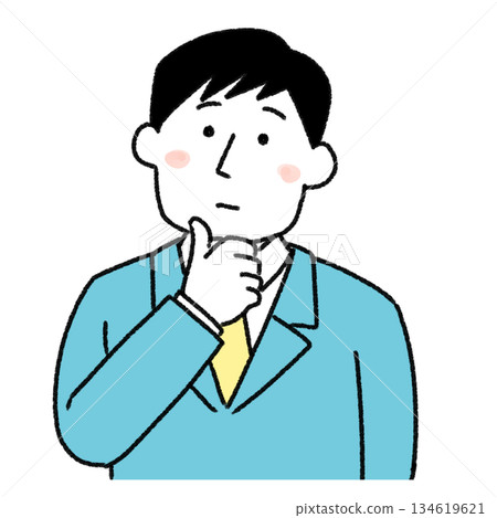Illustration of a worried man with his hand on his chin Illustration of a worried man with his hand on his chin 134619621