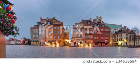 Christmas square decorations in Warsaw, Poland 134619684