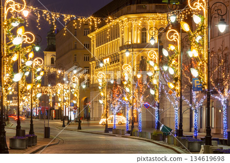 Christmas lights in Warsaw, Poland Christmas lights in Warsaw, Poland 134619698
