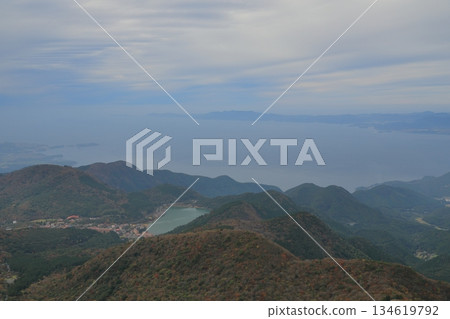 View of Unzen Onsen and Tachibana Bay during the autumn foliage season from Mt. Myoken 134619792