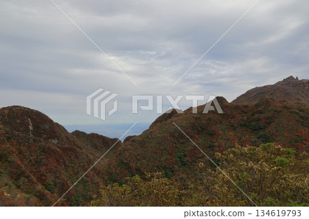 秋葉染紅了雲仙山脈的景色。 134619793