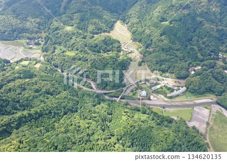 Aerial view of the village near Lake Osumi in Kanoya City, Kagoshima Prefecture 134620135