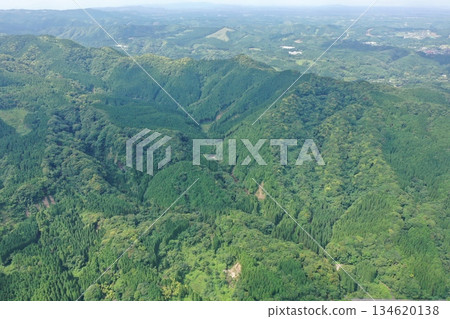 Aerial view of the mountain range around Mount Takasumi in Kanoya City, Kagoshima Prefecture 134620138