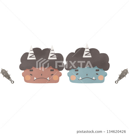 紅藍惡魔（節分）水彩插畫 134620426