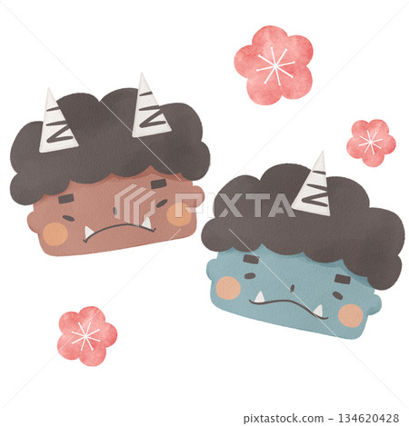 Watercolor illustration of red and blue demons (Setsubun) Watercolor illustration of red and blue demons (Setsubun) 134620428