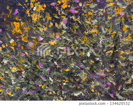 Oil painting on canvas. Multicolored bright texture, Fragment of artwork, Spots of oil paint, Brushstrokes of paint, Abstract marbling oil acrylic paint background illustration art wallpaper Oil painting on canvas. Multicolored bright texture, Fragment of artwork, Spots of oil paint, Brushstrokes of paint, Abstract marbling oil acrylic paint background illustration art wallpaper 134620532