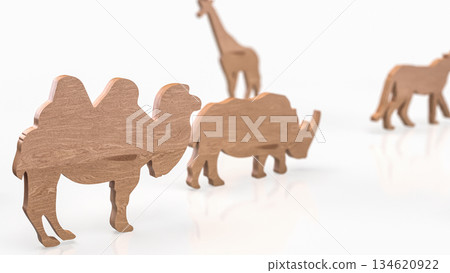 Wooden Animal Silhouettes in Minimal Conceptual Arrangement 3d render. 134620922