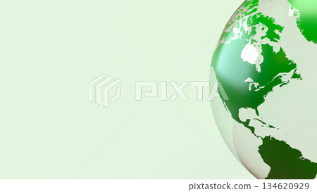 Green Transparent Earth Globe Representing Global Sustainability and Environmental Responsibility 3d render. 134620929