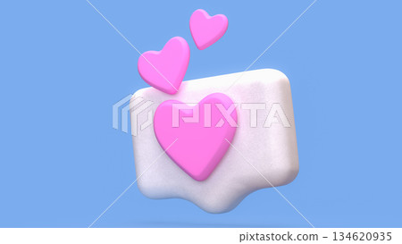 Floating Heart Notification Icon for Love and Social Media Concept 3d render. 134620935