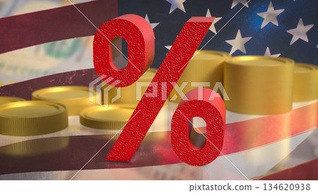 USA Interest Rate Economic Impact Symbol 3d render. USA Interest Rate Economic Impact Symbol 3d render. 134620938