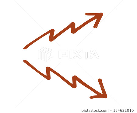 Hand-drawn jagged arrows up and down set 134621010