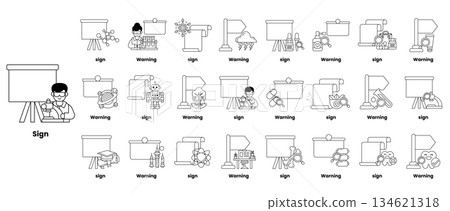 A series of pictures with the word sign at the top A series of pictures with the word sign at the top 134621318