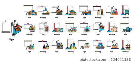 A series of images with the word sign at the top A series of images with the word sign at the top 134621328