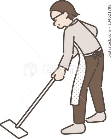 圖：一位四十多歲的婦女正在打掃地板 134621798