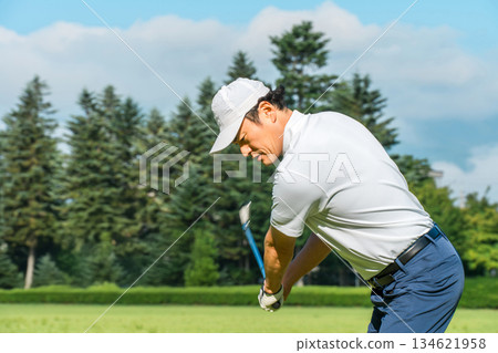 高爾夫球手在高爾夫球場上開球（高爾夫揮桿） 134621958