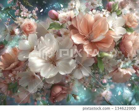 Background material with the image of flowers in full bloom 134622000