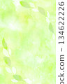 A vertical frame of fresh green leaves. A watercolor painting with a soft atmosphere. 134622226