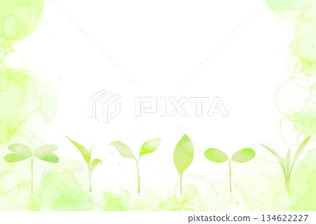 A refreshing spring watercolor frame with various shaped sprouts. 134622227