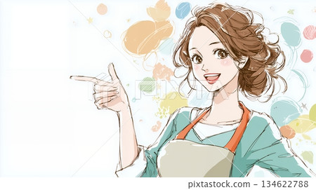 年輕女子穿著圍裙 134622788