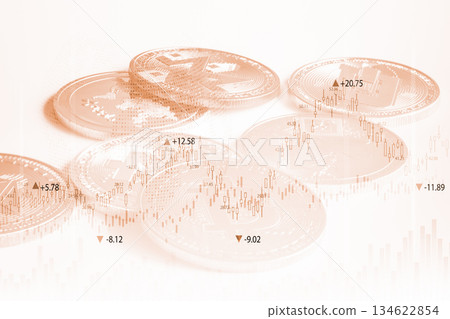 Modern way of exchange. Bitcoin is convenient payment in global economy market. Virtual digital currency and financial investment trade concept. Abstract cryptocurrency with gold bitcoin background. 134622854