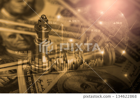 Stock market or forex trading graph and candlestick chart suitable for financial investment concept. Economy trends background for business idea and all art work design. Abstract finance background. 134622868