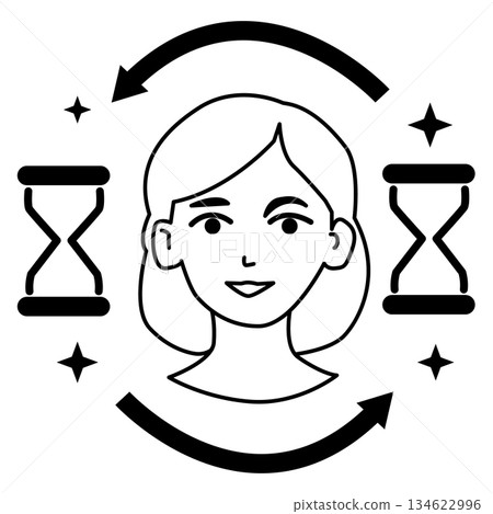 anti aging icon. anti-aging cosmetics and cosmetology medicals emblem. cellular Restoration and Renew formula label in monochrome style. flat style. 134622996