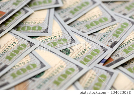 United States Dollar currency money bills. USD currency banknotes in stack with different denomination close up 134623088