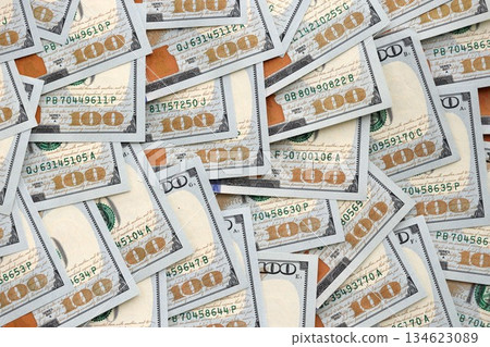 United States Dollar currency money bills. USD currency banknotes in stack with different denomination close up 134623089