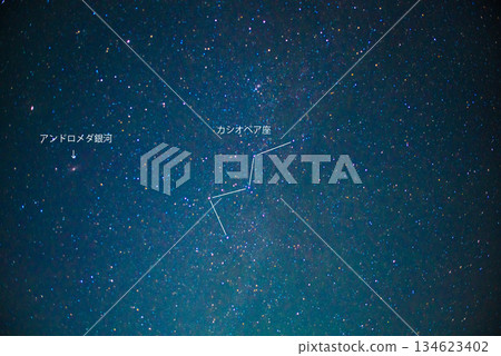 Starry sky, Andromeda Galaxy, Cassiopeia constellation, names included 134623402