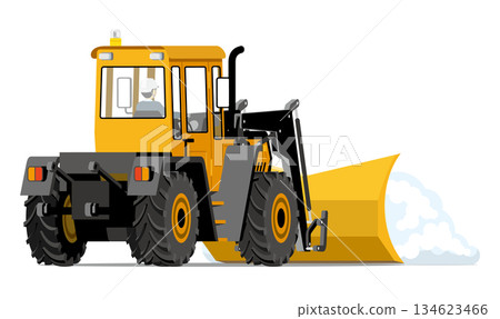Snowplow working on snow removal_Snow removal dozer Snowplow working on snow removal_Snow removal dozer 134623466