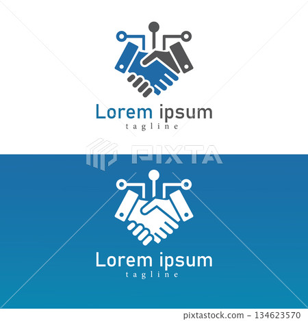 Tech partnership logo premium handshake and circuit design Tech partnership logo premium handshake and circuit design 134623570