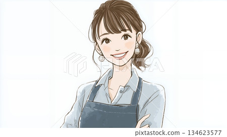 Young woman wearing an apron Young woman wearing an apron 134623577