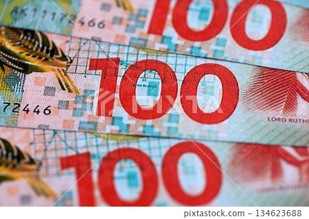 New Zealand dollar money bills in big amount on table close up. Rich life concept in New Zealand. Business and economy New Zealand dollar money bills in big amount on table close up. Rich life concept in New Zealand. Business and economy 134623688