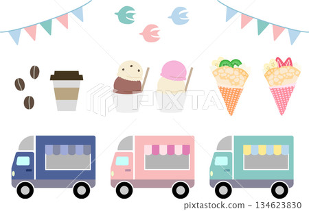 可用於活動和食品攤位（餐車、糖果、三角旗）的插圖 134623830