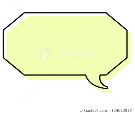 A simple, misaligned speech bubble in a long, octagonal shape 134623987