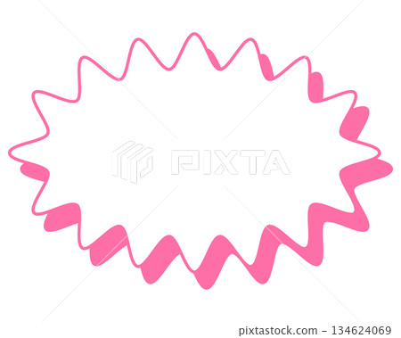 Simple colored line speech bubble with a long, rounded, jagged shape Simple colored line speech bubble with a long, rounded, jagged shape 134624069