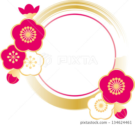 A beautiful Japanese-style circular frame with plum blossoms and gold lines. A background design for the arrival of spring, New Year, and prayers for success. A beautiful Japanese-style circular frame with plum blossoms and gold lines. A background design for the arrival of spring, New Year, and prayers for success. 134624461