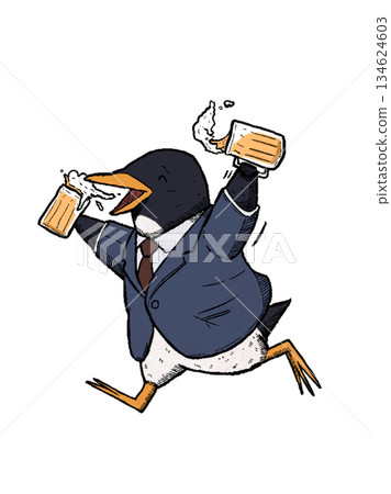 Penguin businessman holding a beer 134624603