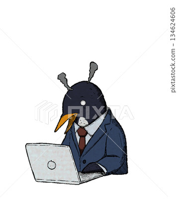 Penguin office worker busy with work Penguin office worker busy with work 134624606