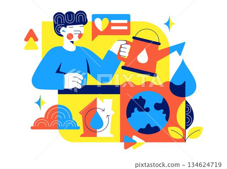 Water Conservation Awareness Vector Illustration Featuring Sustainable Usage Environmental Protection For Future Generations Background 134624719