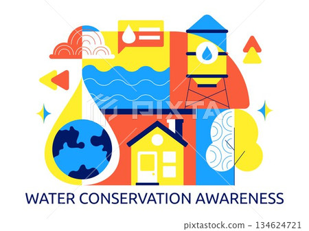 Water Conservation Awareness Vector Illustration Featuring Sustainable Usage Environmental Protection For Future Generations Background 134624721