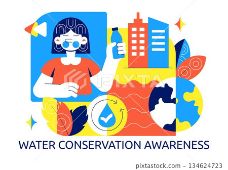 Water Conservation Awareness Vector Illustration Featuring Sustainable Usage Environmental Protection For Future Generations Background Water Conservation Awareness Vector Illustration Featuring Sustainable Usage Environmental Protection For Future Generations Background 134624723