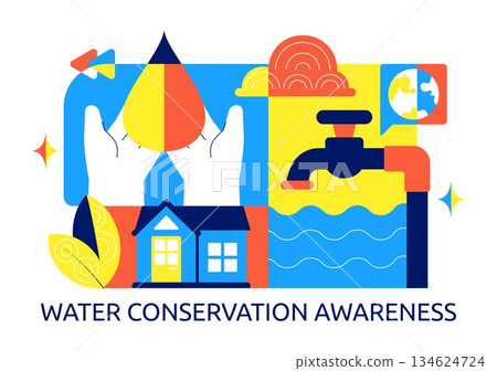 Water Conservation Awareness Vector Illustration Featuring Sustainable Usage Environmental Protection For Future Generations Background 134624724